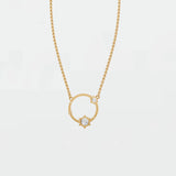 14K Yellow Gold Round Diamond Circle Pendant